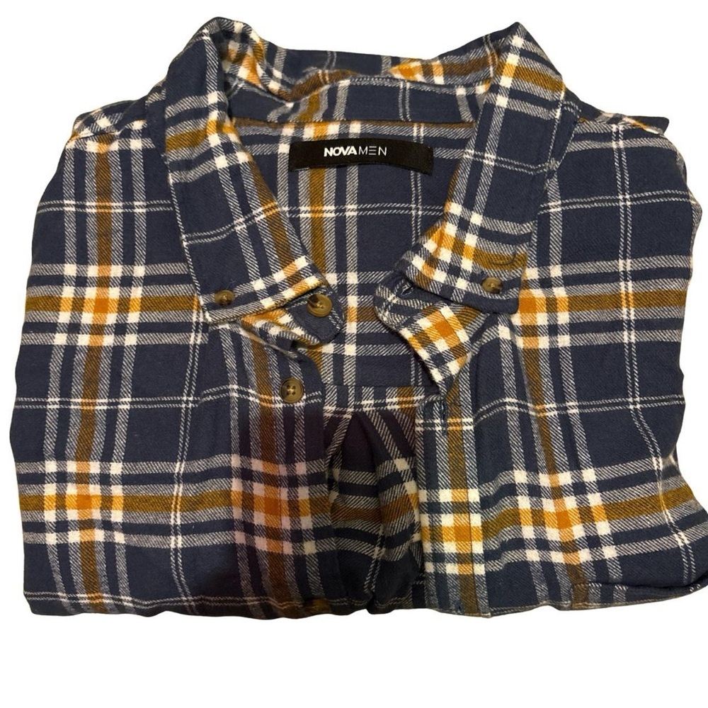 Navy and Mustard Plaid Casual Shirt